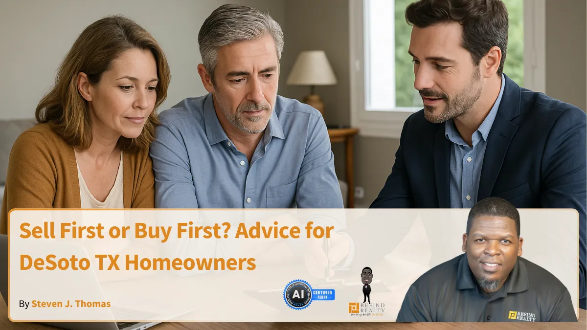 DeSoto TX homeowner reviewing move options with real estate agent at dining table