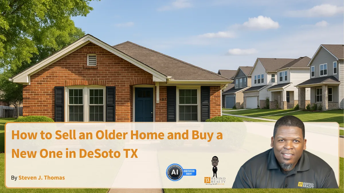 Exterior of a charming older DeSoto home with new construction homes visible in the background