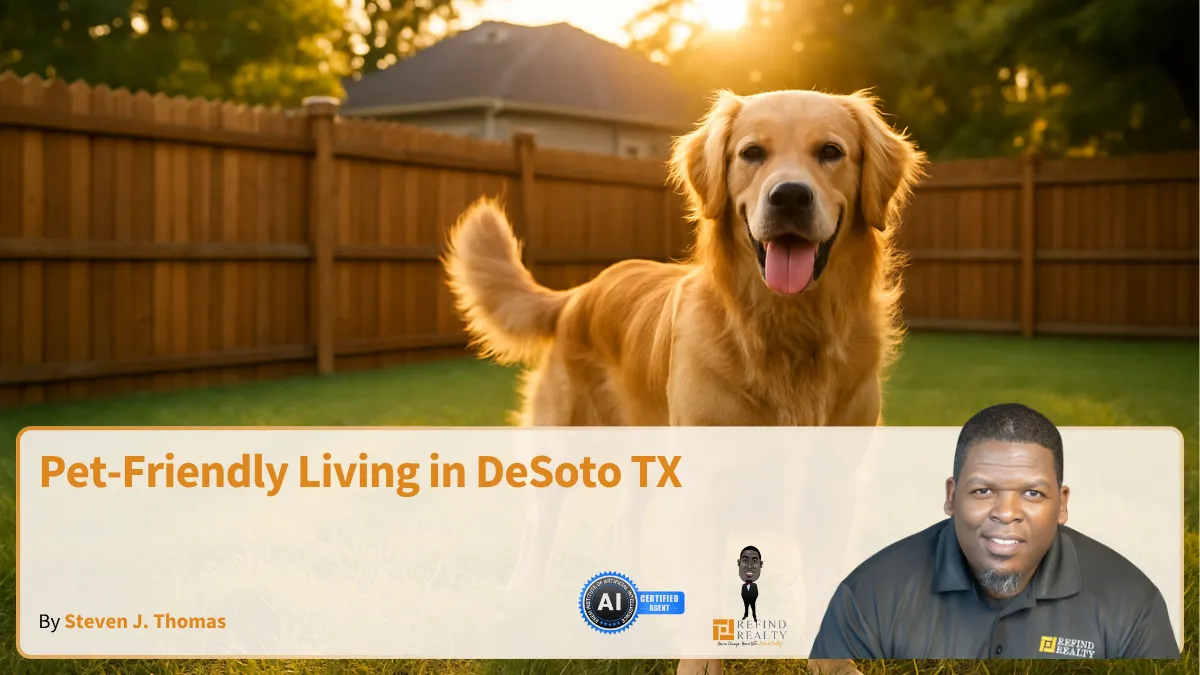 Golden hour: dog playing in a fenced backyard in DeSoto, TX