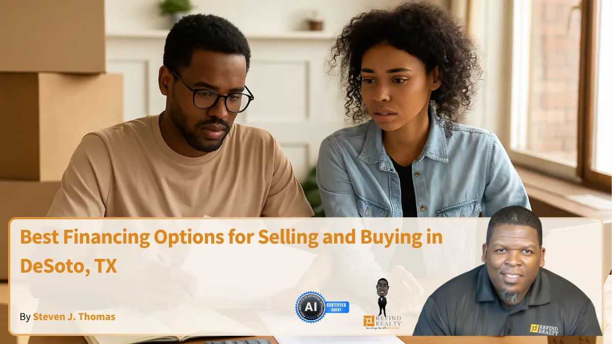 Couple reviewing mortgage options and bridge loan details while buying a home in DeSoto