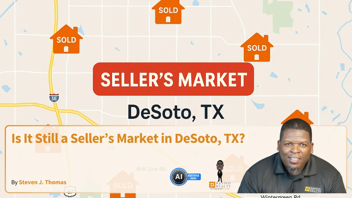 Illustrated map of DeSoto, TX highlighting sold homes in a seller’s market
