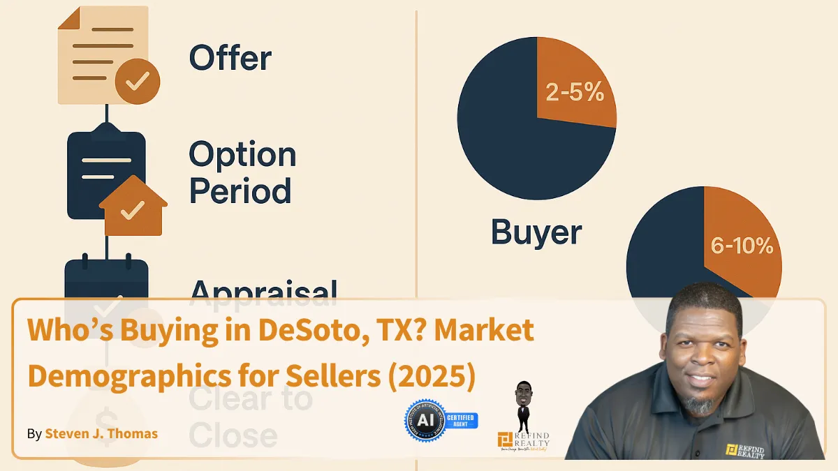 Five-step Dallas–Fort Worth home-closing timeline and 2025 cost breakdown infographic.