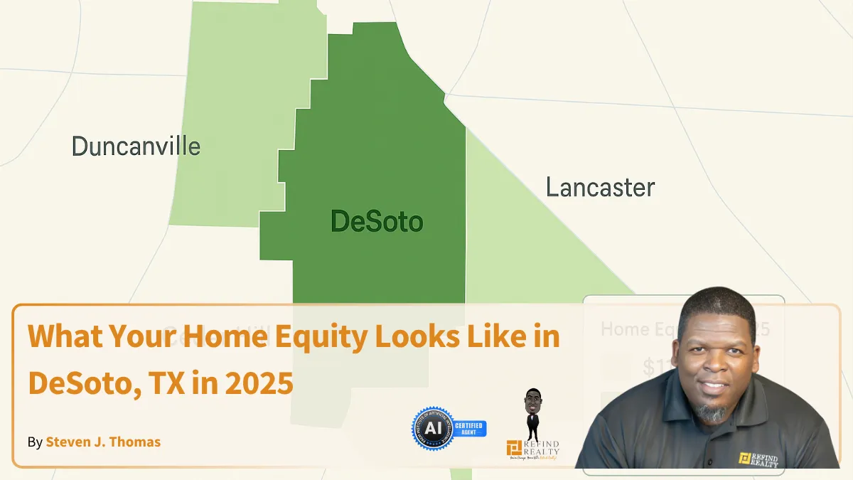 Heat map displaying average tappable home-equity levels for DeSoto, Cedar Hill, Duncanville, and Lancaster in 2025