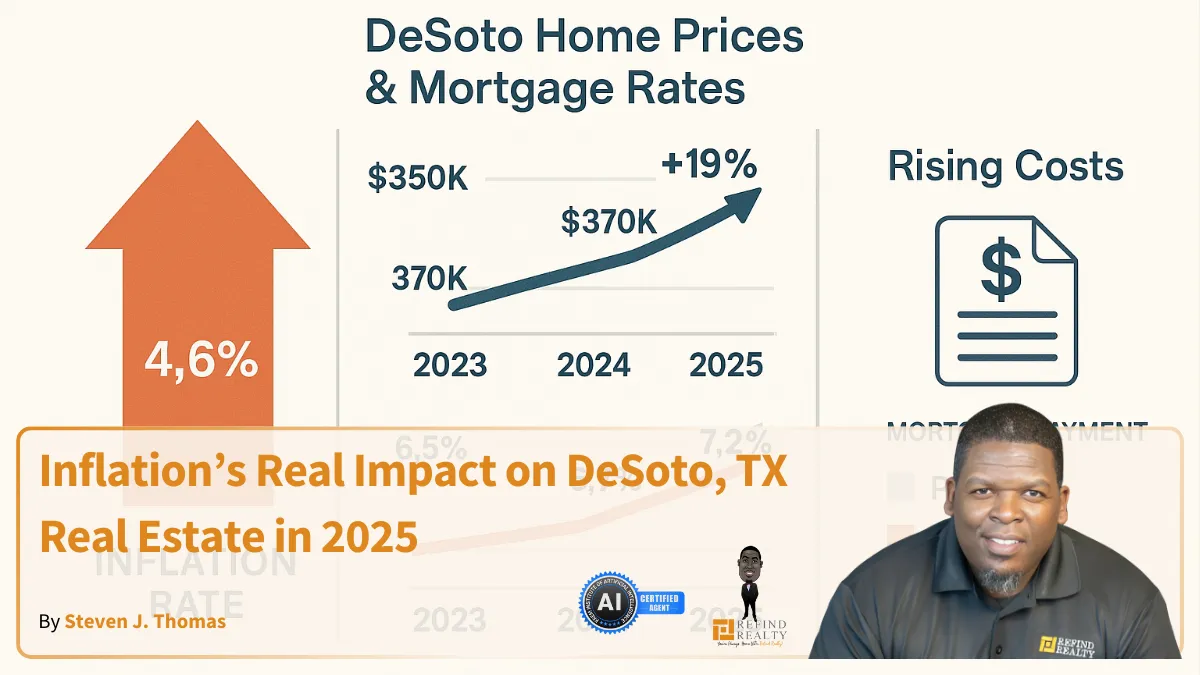 Infographic comparing mortgage rates and home buying power in DeSoto TX during 2025