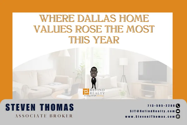 Map of Dallas neighborhoods showing the biggest 12-month home value gains in 2025