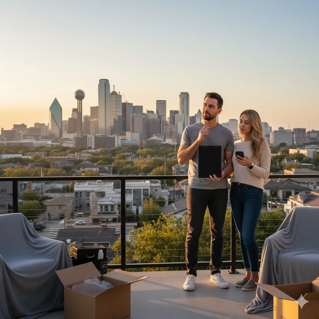 homeowner deciding to sell first or buy first with skyline view, Dallas–Fort Worth 2025