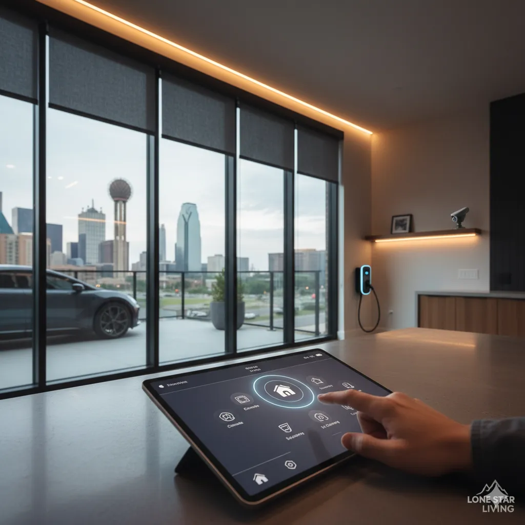 Dallas living room with integrated smart home devices in 2025.
