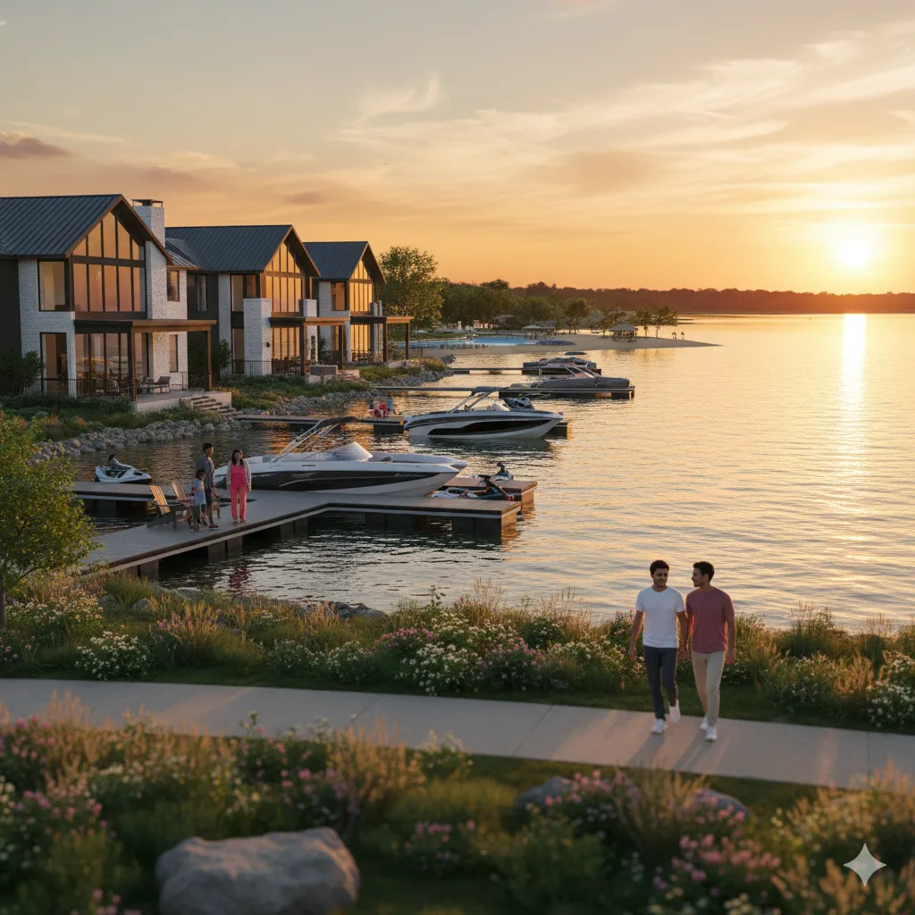 Lake Ray Hubbard waterfront homes in Dallas–Fort Worth at sunset
