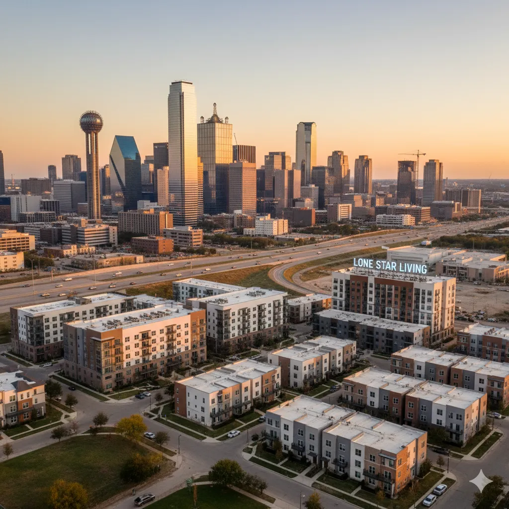 Dallas–Fort Worth skyline with housing trends for buyers, sellers, and investors in 2025.