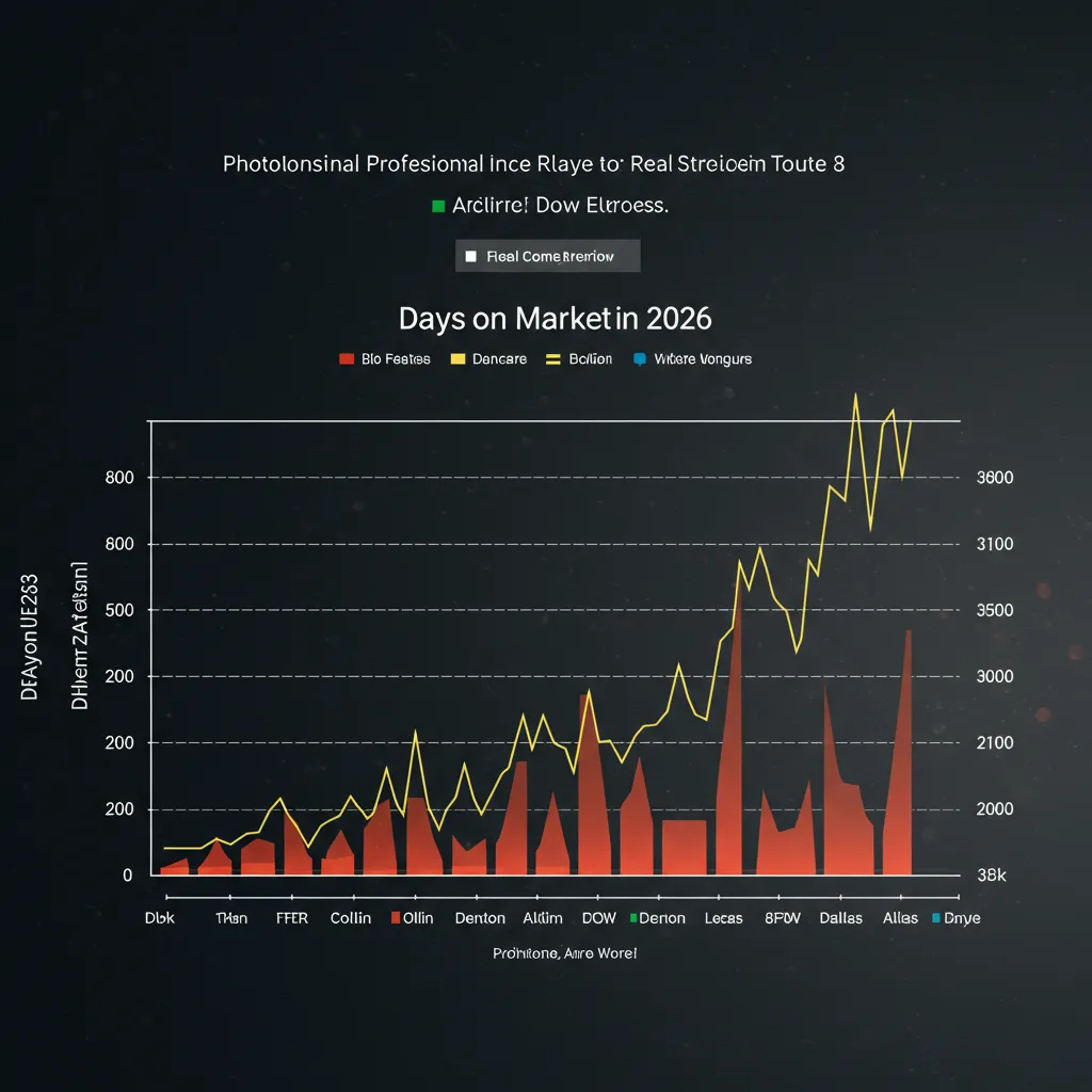 A real estate graph showing the rise in Days on Market (DOM) across DFW counties like Collin, Denton, and Dallas in 2026.