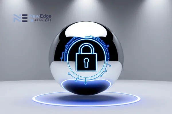 silver shiny metal ball in the center with a lock engraved in the middle of it