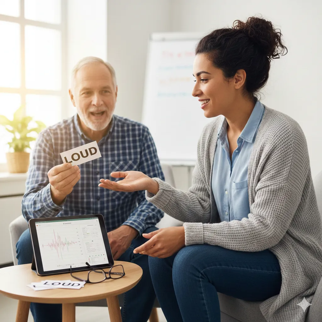 Speech Therapy session for adults with a Speech-Language Pathologist (SLP).
