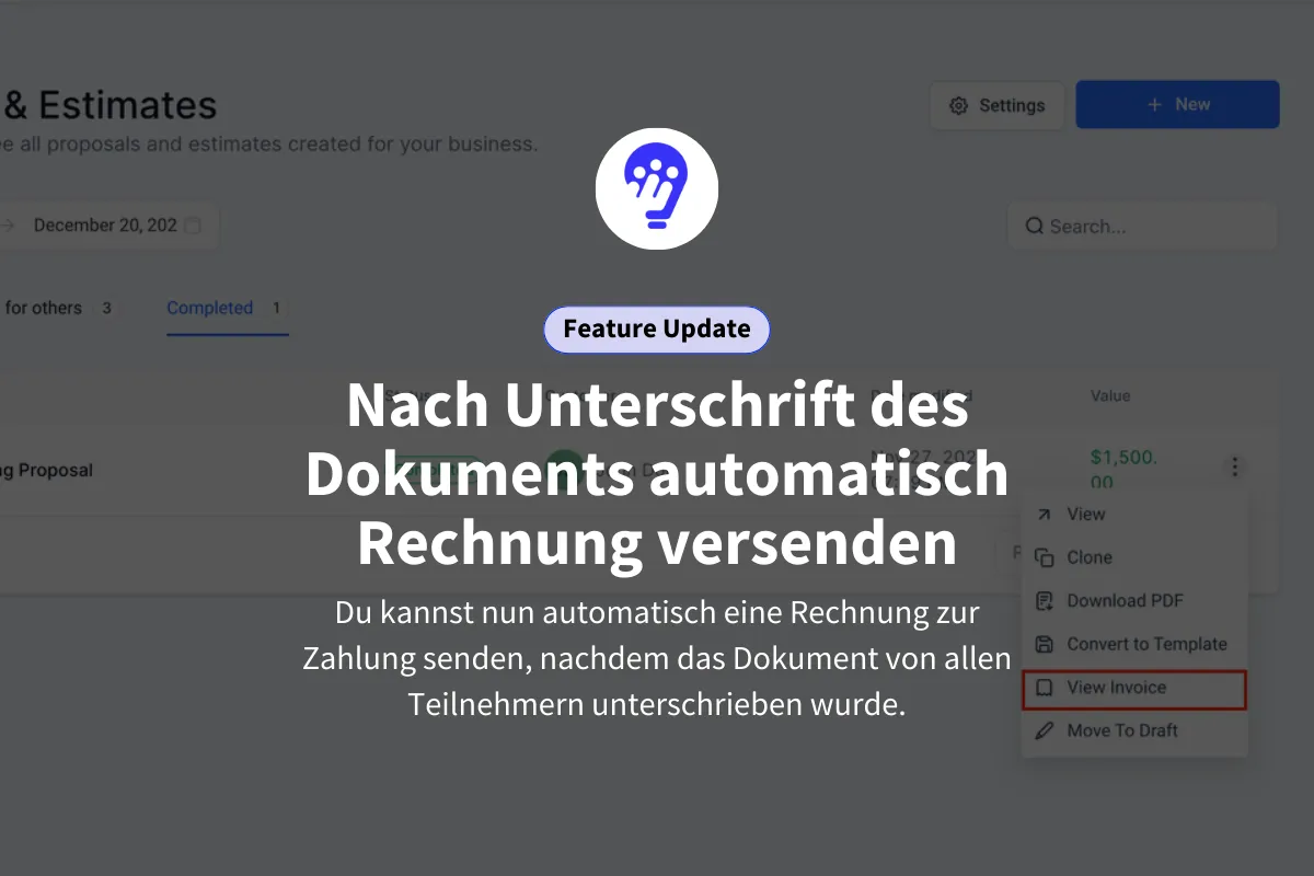 Rechnung nach Unterschriebenem Dokument