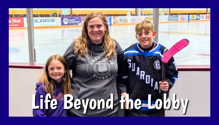 Metropolis Resort General Manager, Samantha Holtz, with her kids at a hockey tournament.