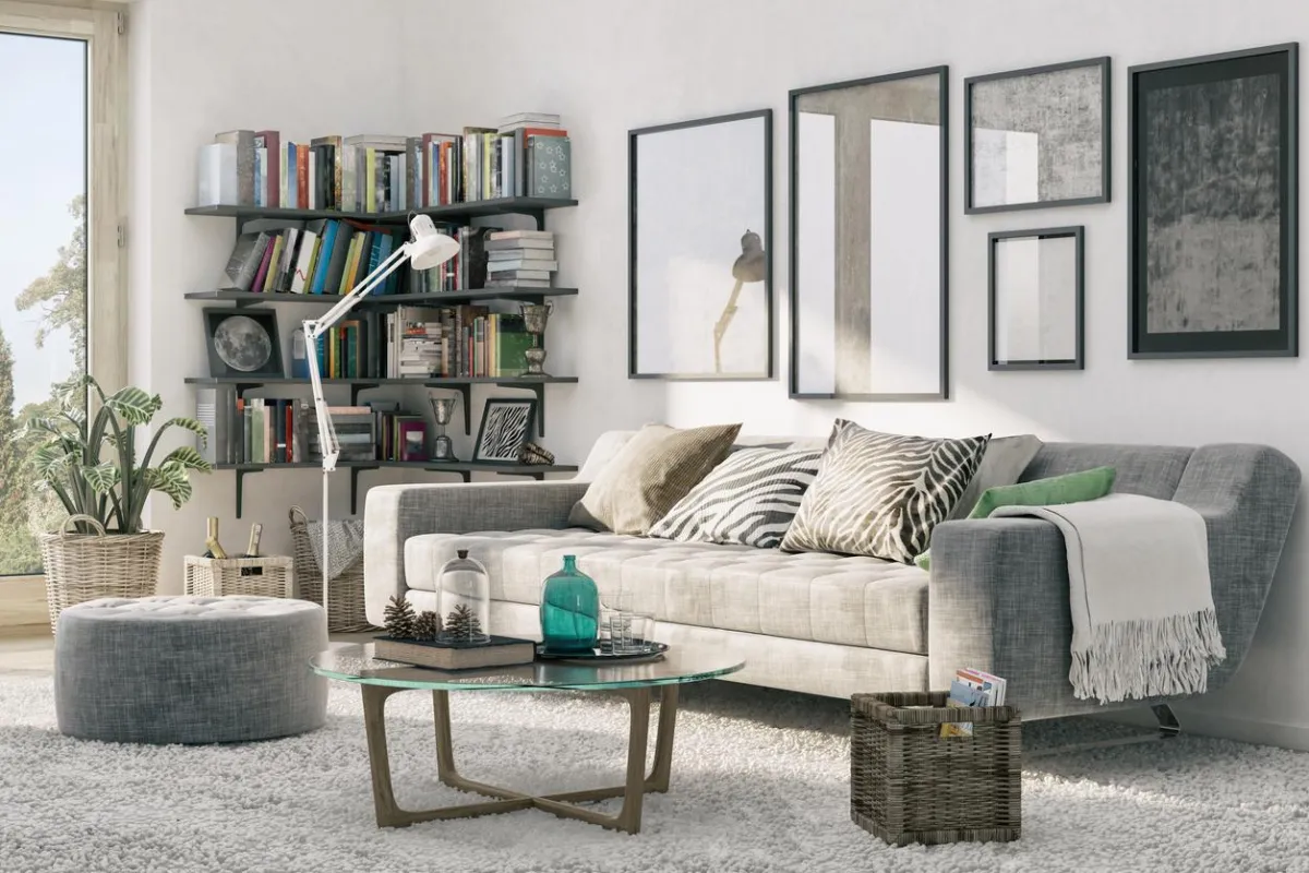 Light gray carpet flooring complementing minimalist décor.