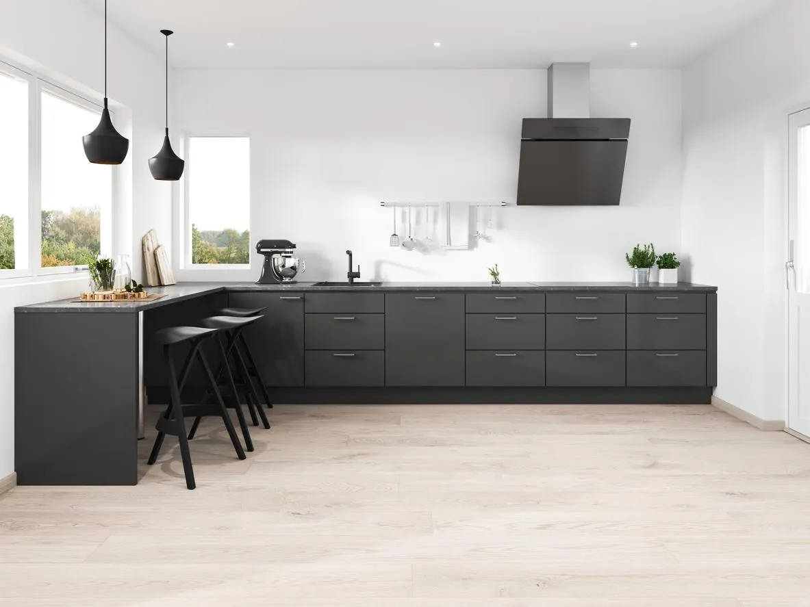 Wide vinyl planks with a natural wood appearance.