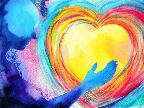 A styalized image of a hand infront of a heart