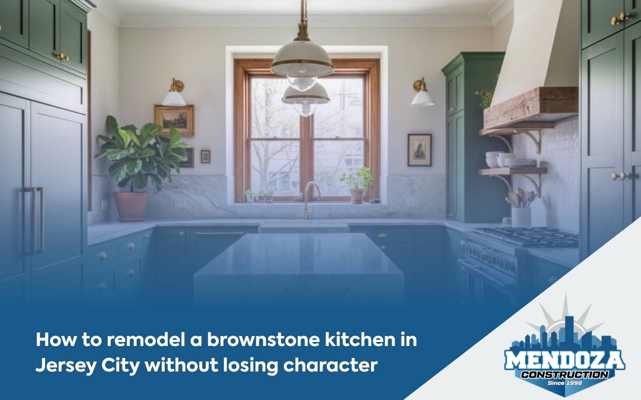 Overview of a Historic Brownstone Kitchen Remodel in Jersey City with preserved woodwork and modern appliances.