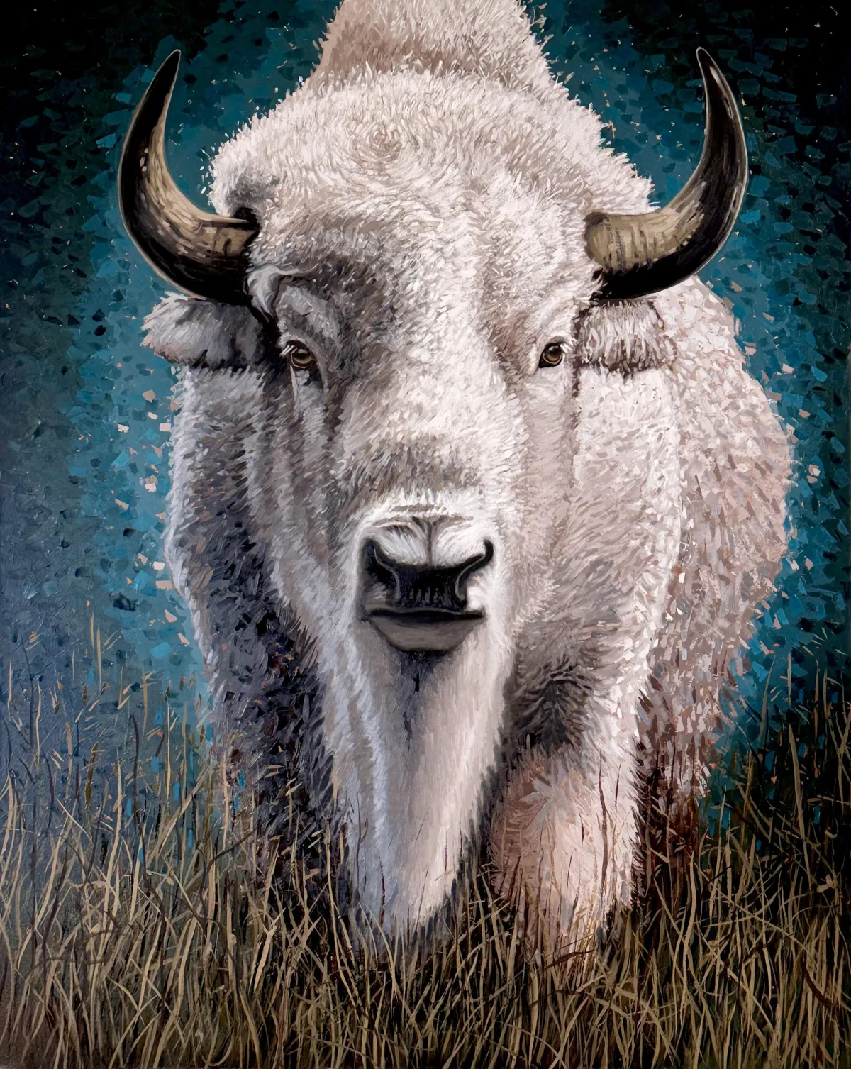 White bison oil painting by Brandon Bouck, 48x60