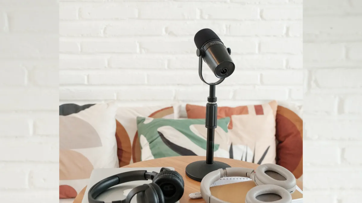 Group of experts collaborating on podcasting strategies in a modern office