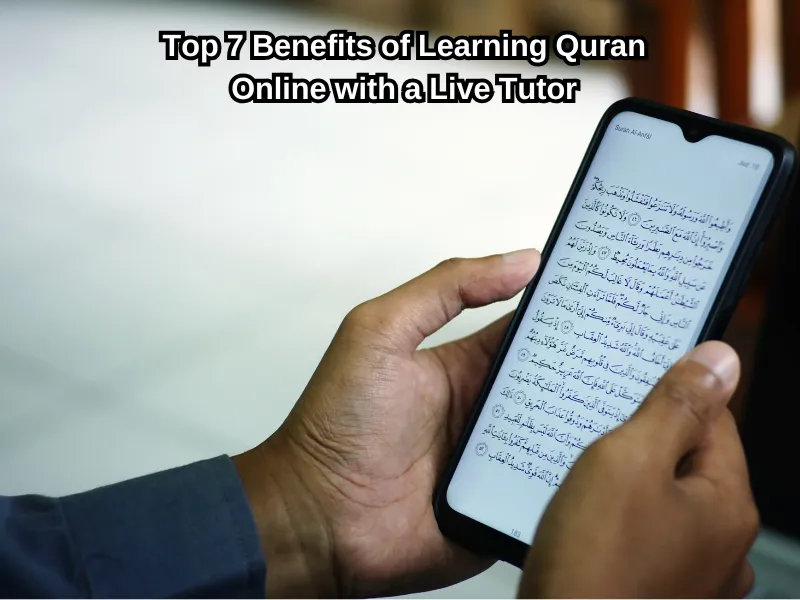 Student in a live online Quran class with a tutor, enjoying personalized learning.