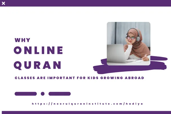 Muslim child learning Quran online on a laptop, showing the importance of online Quran classes for kids abroad.
