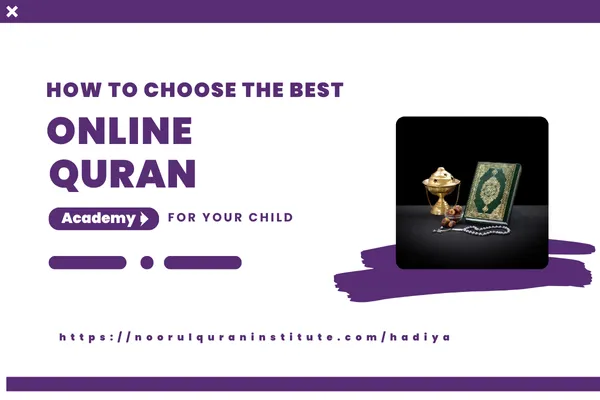 Young Muslim child learning Quran online through a laptop with a teacher on video call, sitting at home in a peaceful study environment