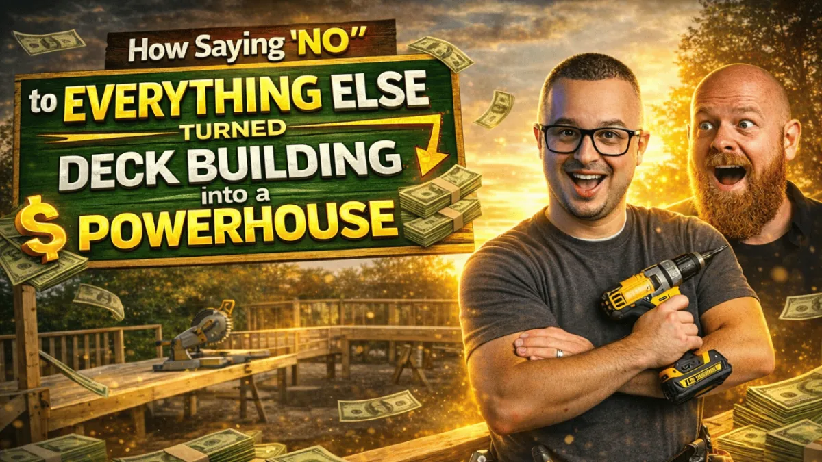 Ian from Patriot Deck Co. discussing custom deck building and business leadership on the Power Tools and Profit podcast.