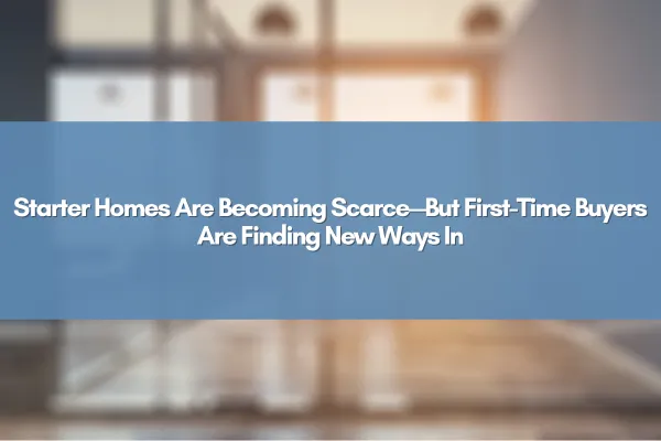 A young couple touring a modest starter home, representing the challenge of limited entry-level housing and the creative paths first-time buyers are taking to enter the market.