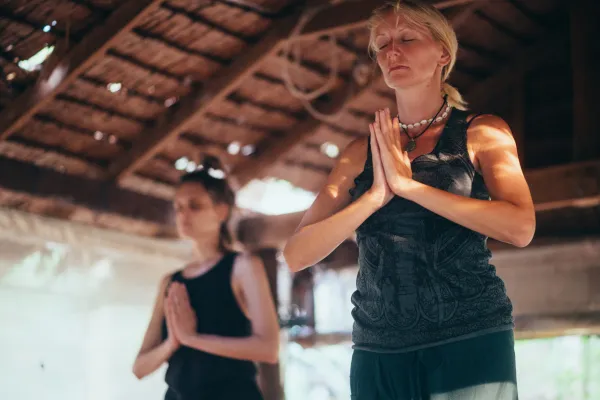 Ceremonial ayahuasca setup at a USA retreat center
