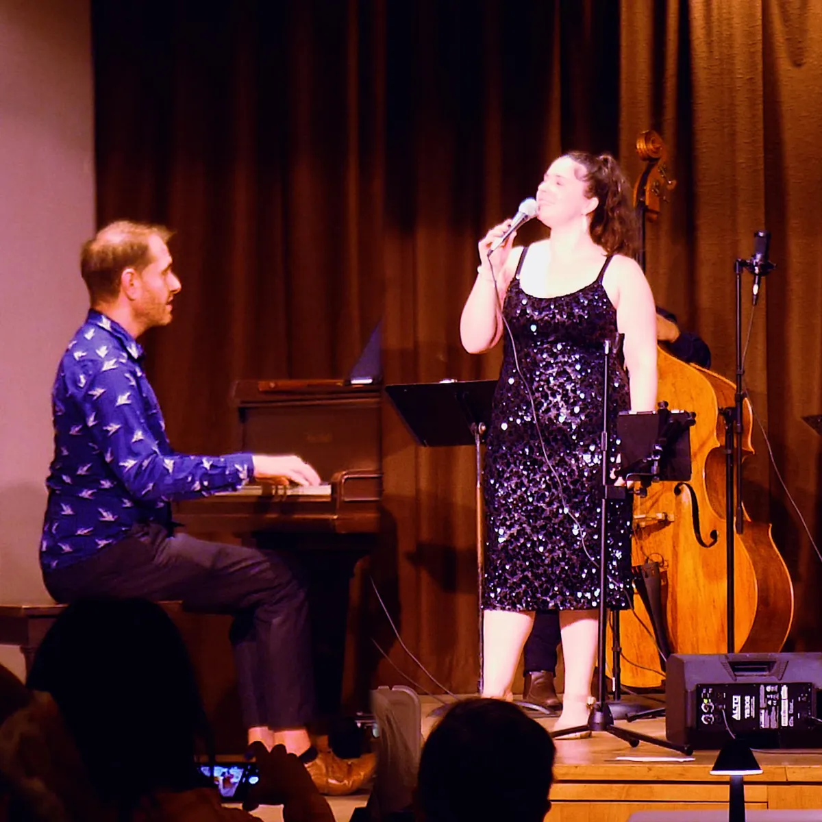 Jazz singer Maria Schafer and pianist Jeremy Siskind share the stage at Alhambra Performing Arts Center in California