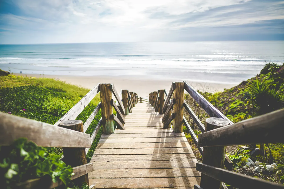 Steps to a deserted beach