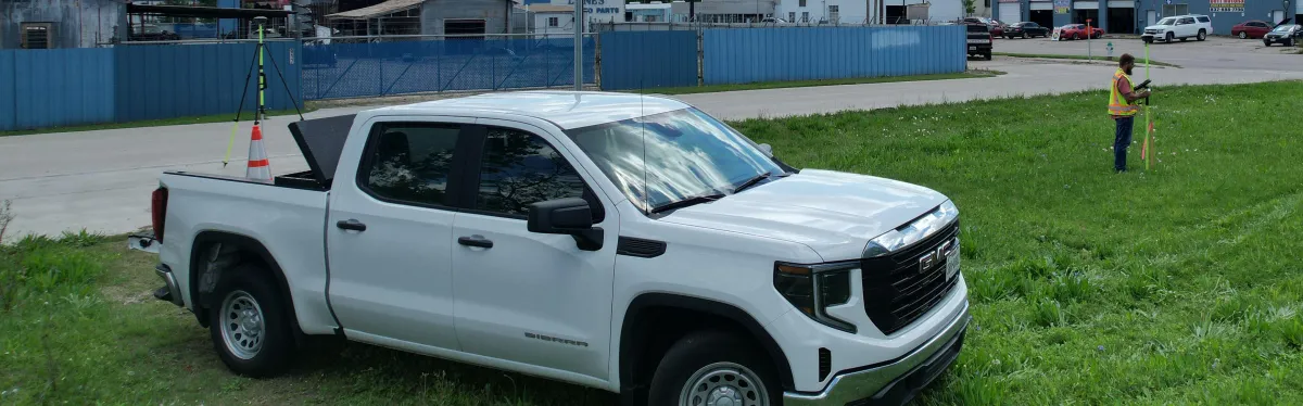 Surveyor driving a truck