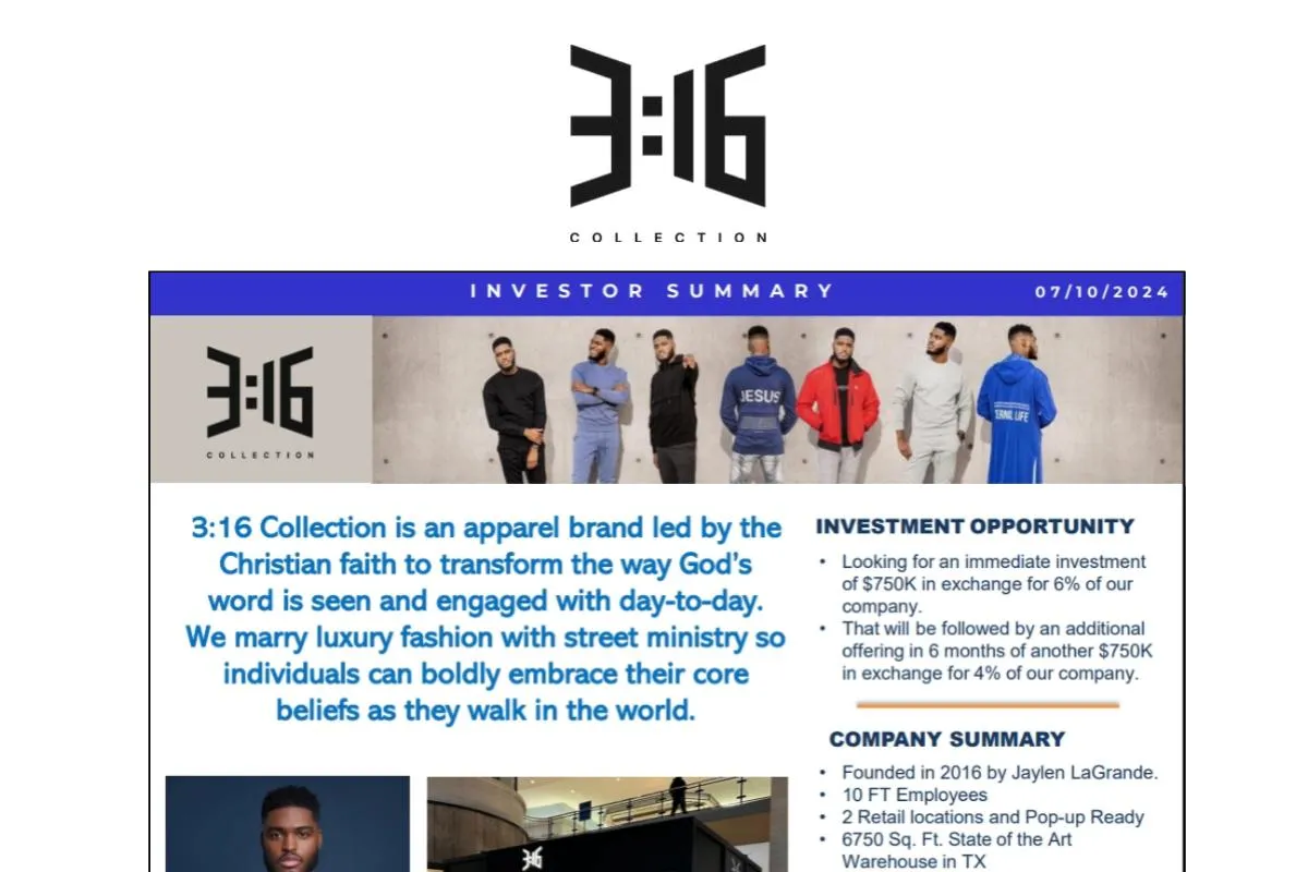 3:16 Collection Investment Summary