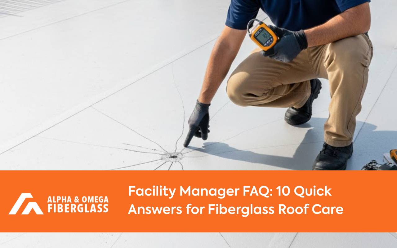 Facility manager faq fiberglass inspection showing quarterly walk-through on a commercial roof.