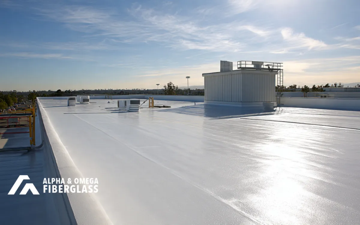 Fiberglass roof chemical resistance with protective topcoat layer