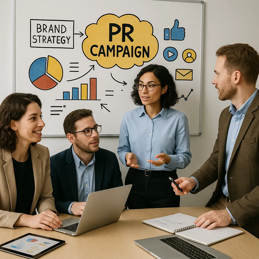 Businessman reviewing strategic press release on laptop for brand exposure