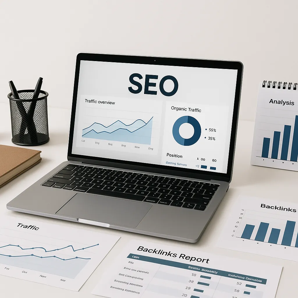 Digital marketer tracking PR and SEO performance on analytics dashboard