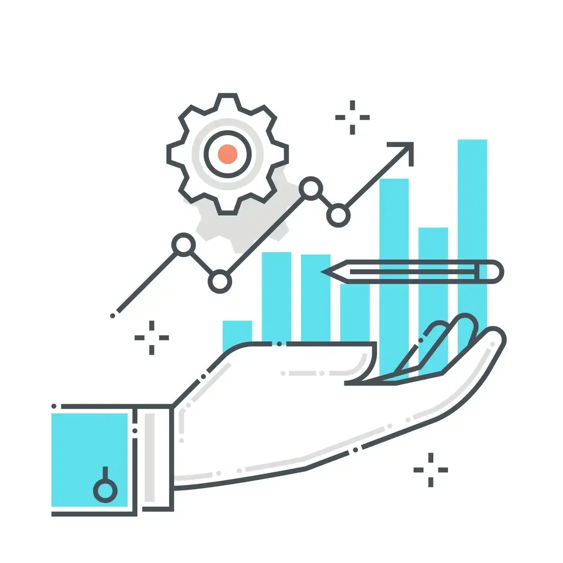 Hand holding growth chart with gear illustrating building a scalable business
