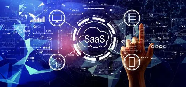 Blue light that says SAAS