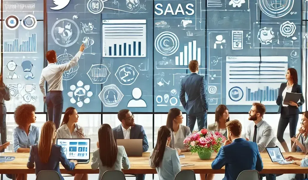 A team collaborating with SaaS tools for project management.