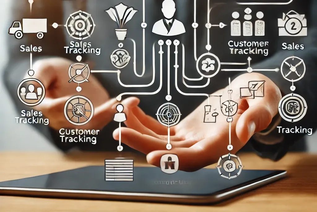 CRM automation process showing leads, follow-ups, and customer management.