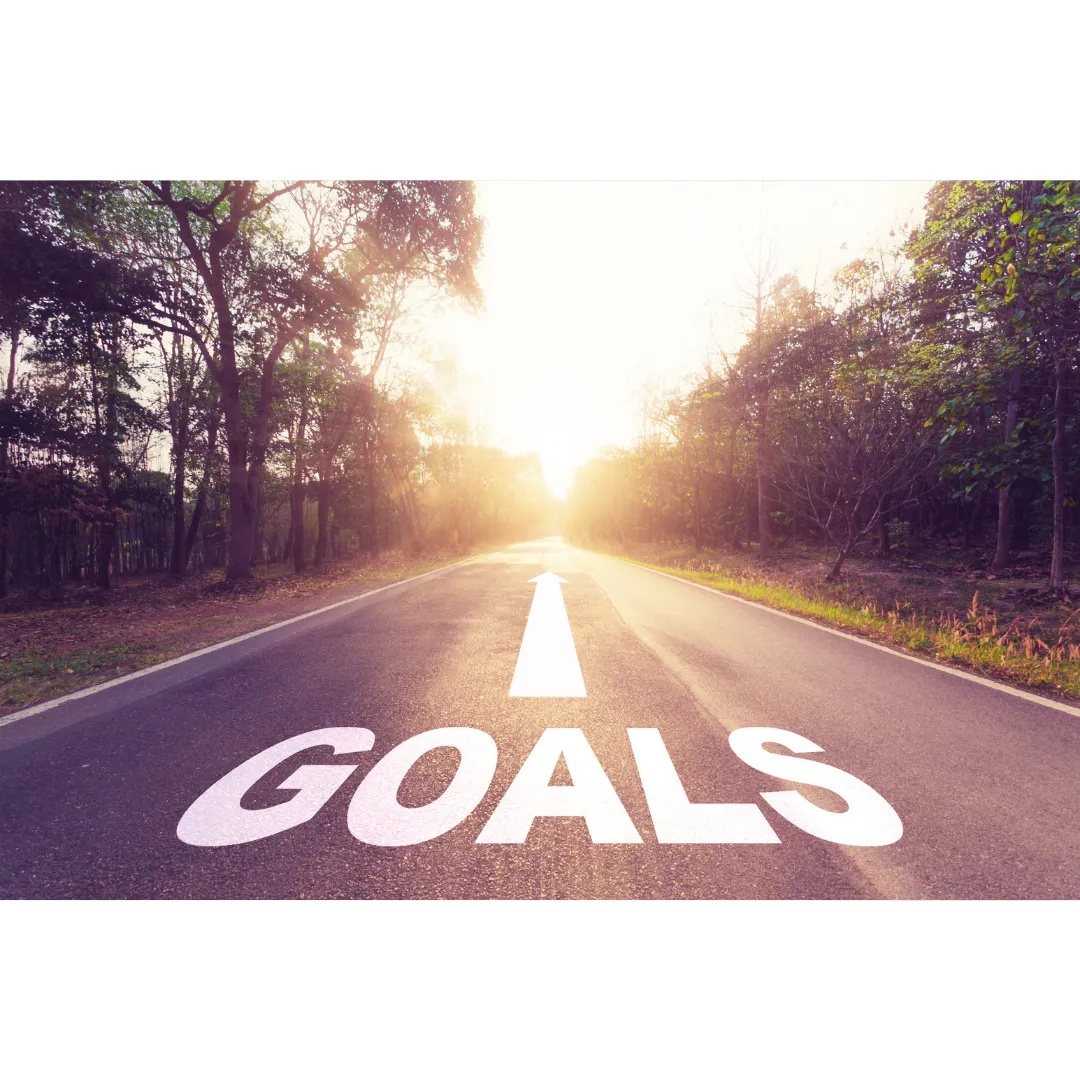 Writing on the road that says goals