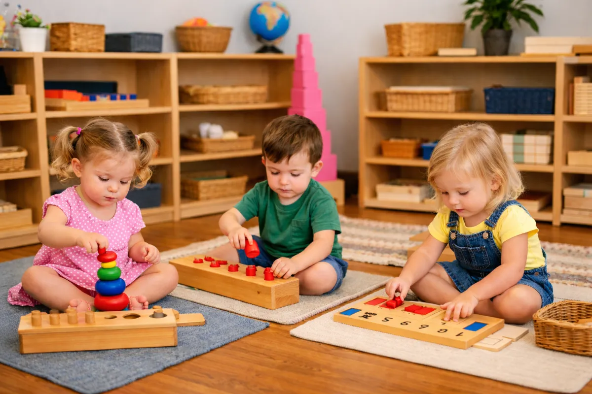 Toddlers working indivually on their own mats on the floor