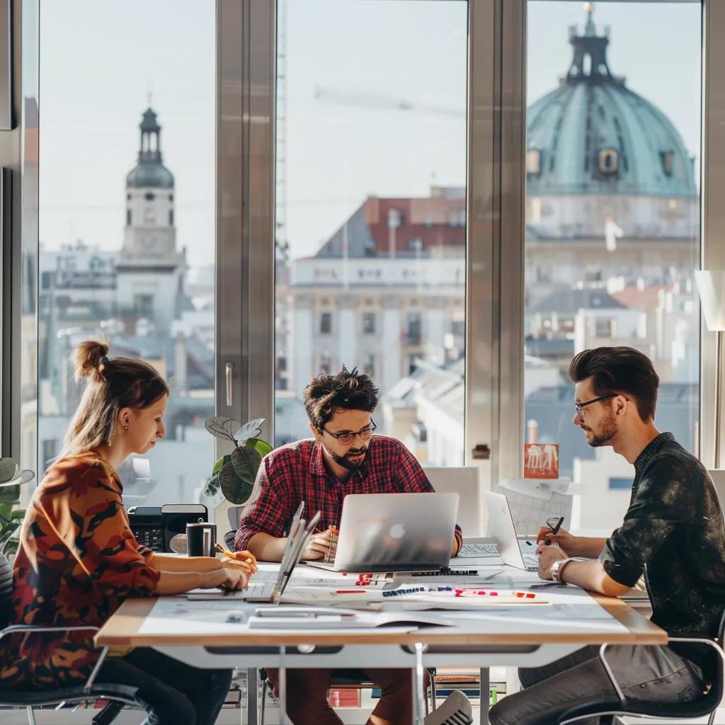 Modern office collaboration in Vienna focused on professional website design