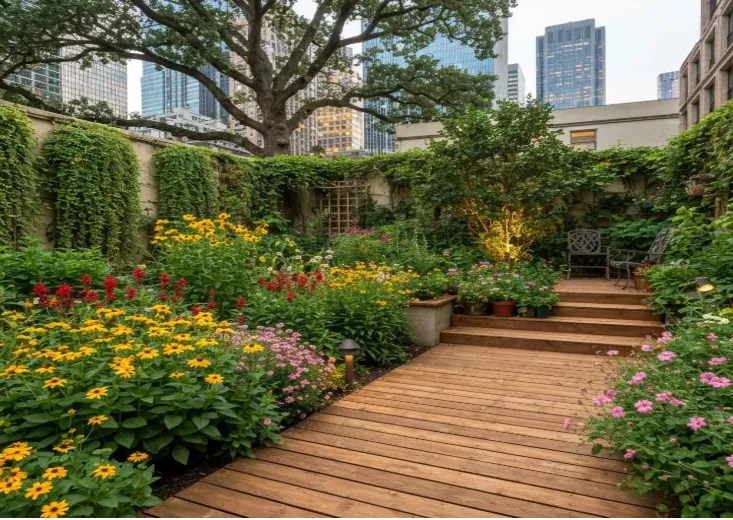 Vibrant Michigan garden featuring native plants and outdoor living spaces