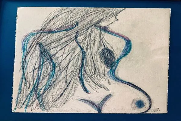 hand drawinng of a woman with a bruise on her butt