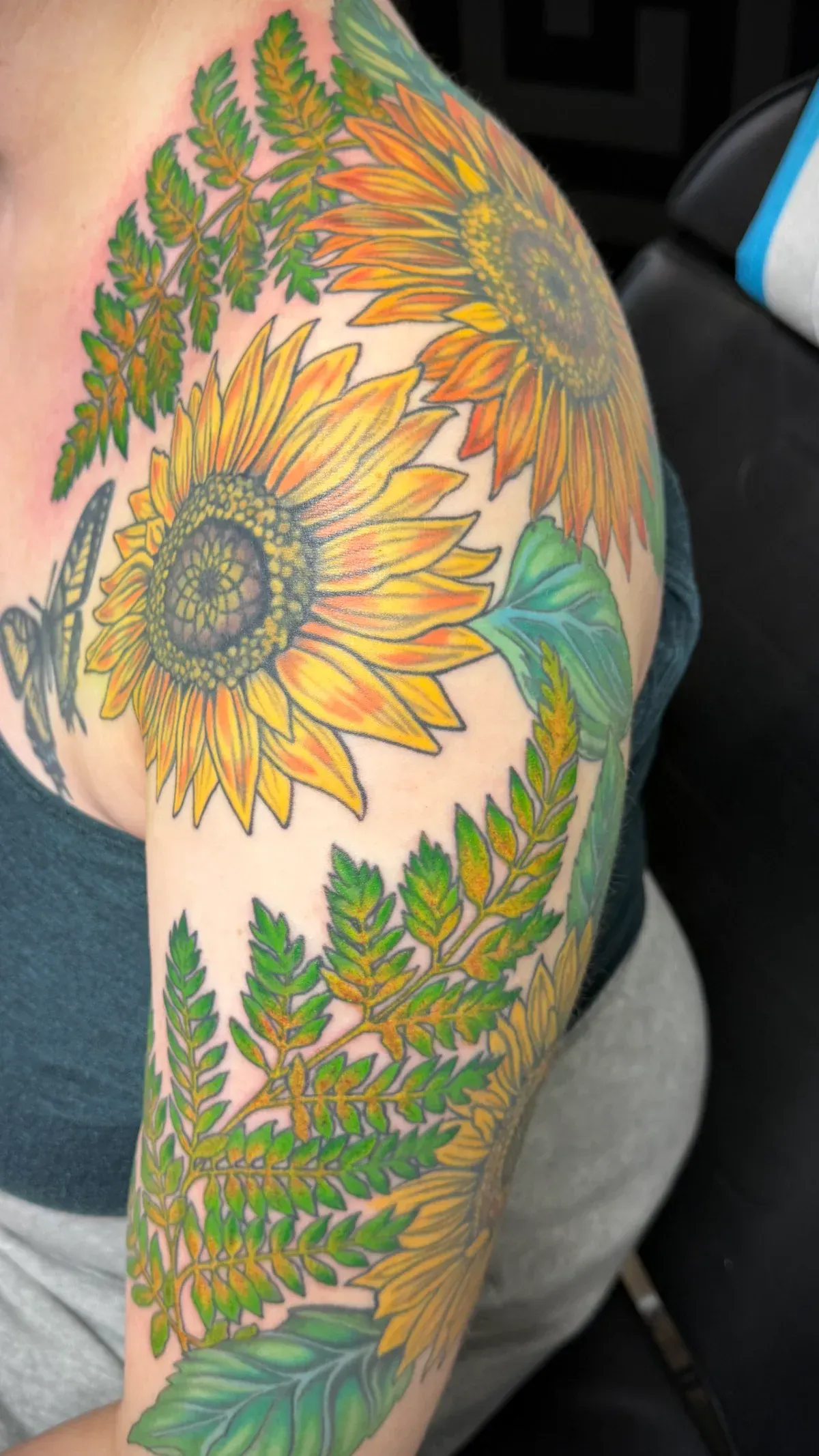 sunflower tattoo: Professional tattoo by Nicole Miller at Montana Tattoo Company in Missoula, MT 