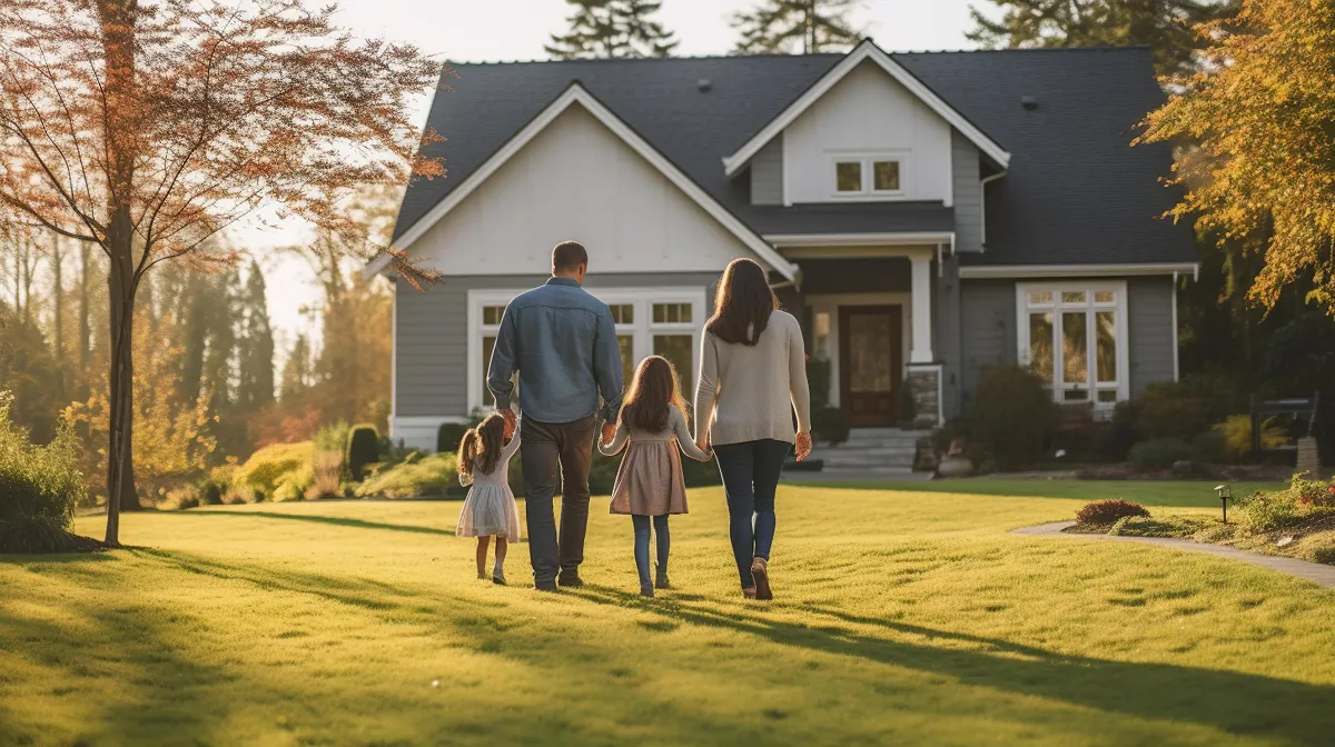 A family walking up to a newly inherited home