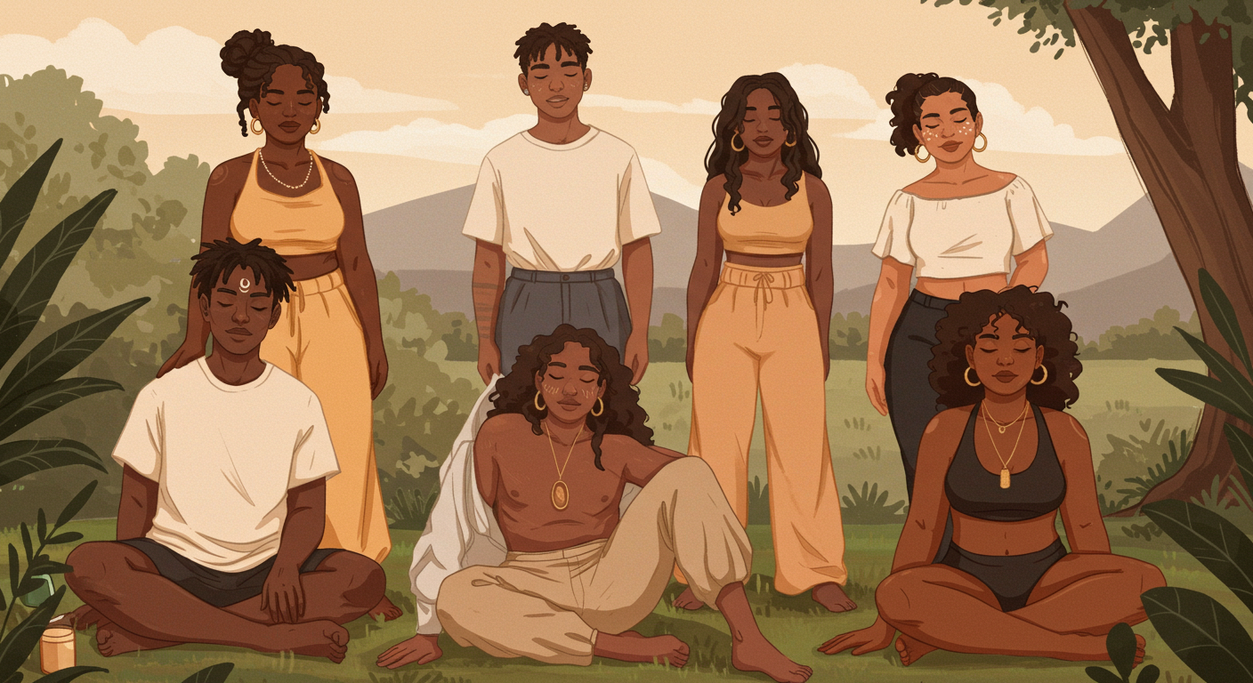 Neurodivergent QTPOC persons smiling, basking in calm light after breathwork—a moment of thriving beyond survival.